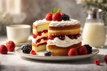 cake with strawberries (Victoria Sponge Cake)