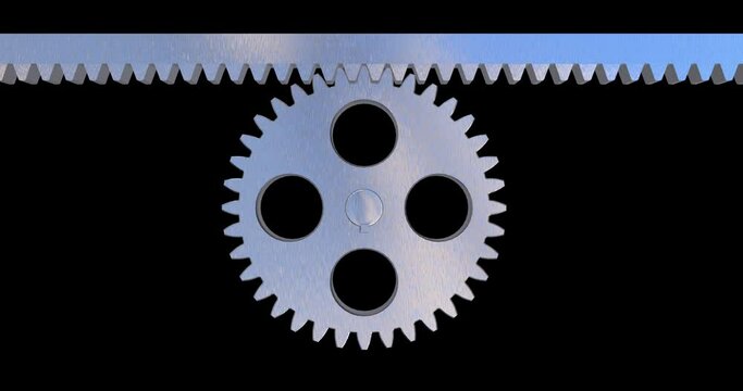 Rack and Pinion gear animation. Mechanical design spur gears for industrial machines and automotive application 