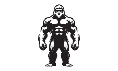 muscular yeti standing straight mascot logo icon , yeti silhouette or vector illustration
