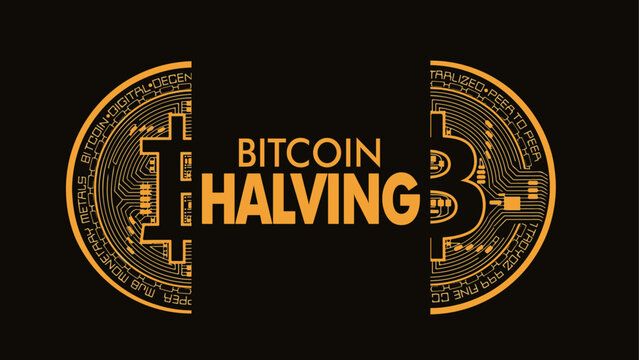 bitcoin halving banner, btc halving 2024, bitcoin cut in half