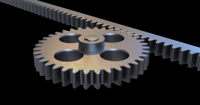 Rack and Pinion gear animation. Mechanical design spur gears for industrial machines and automotive application 