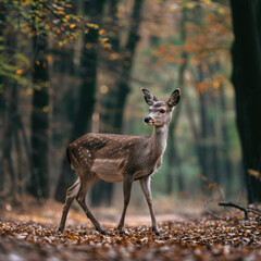 Deer Gently Walking in the Forest - Leaves and Rear Angles
