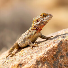 Naklejka na ściany i meble Sunbathing Lizard on a Rock - Desert Panoramic Perspectives