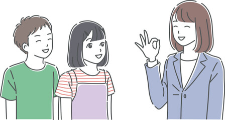 小学生の子供（生徒）と教師のイラスト素材