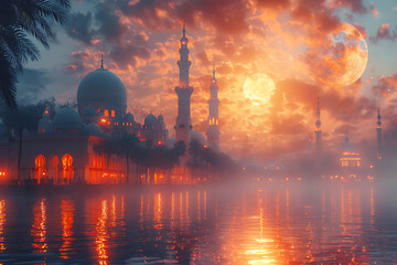 Fototapeta premium Ramadan kareem with mosque in the background 