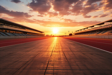 Empty race track with beautiful sky at sunset - obrazy, fototapety, plakaty