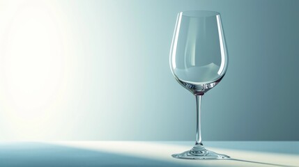 Obraz premium a wine glass sitting on a table with a light reflecting off the side of the glass and a shadow of the glass on the table top of the wine glass.