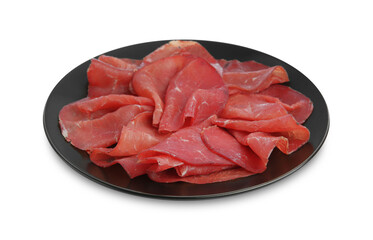 Slices of tasty bresaola isolated on white