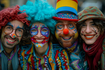 Obraz premium Group of adults in clown costume at carnival