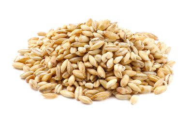 Pile of raw pearl barley isolated on white