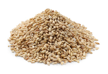 Pile of raw pearl barley isolated on white