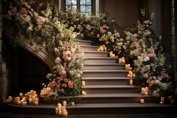 a garden and flower concept wedding decoration stairs idea 