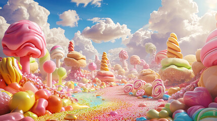Colorful pastel candy landscape as fantasy . Ai Generative - obrazy, fototapety, plakaty