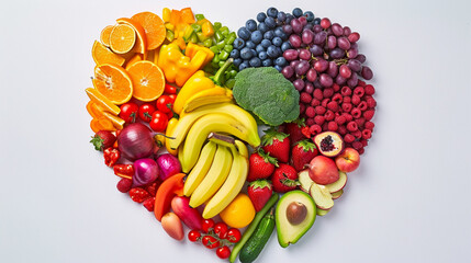 Rainbow heart of fruits and vegetables. Ai Generative