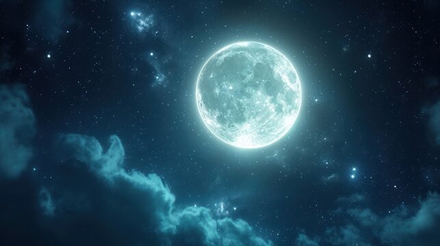  an image of a full moon in the sky with clouds and stars in the night sky with clouds and stars in the night sky with stars in the night sky.