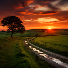 Fototapeta na wymiar Impressive Display of Denmark's Rural Beauty under Vibrant Sunset