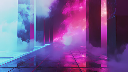 Background with abstract, futuristic digital art in a vaporwave landscape theme