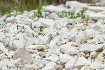 Limestone quarry. Background with selective focus and copy space