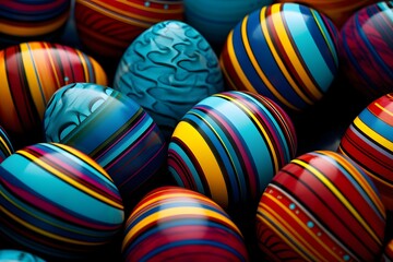 Fototapeta na wymiar A collection of richly colored Easter eggs against a dark background