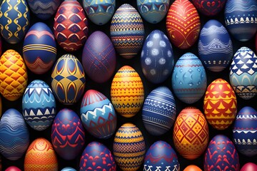 Fototapeta premium A collection of richly colored Easter eggs against a dark background