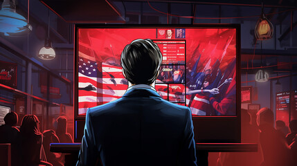 Illustrate a person watching televised election results - obrazy, fototapety, plakaty
