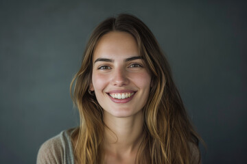 Obraz premium A woman with long hair is smiling for the camera