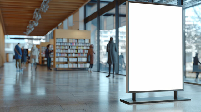 Empty banner for advertising at the library and blur motion. Created using generative AI.