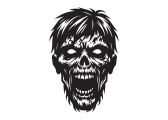 scary zombie face mascot logo, black and white zombie face logo, zombie silhouette mascot