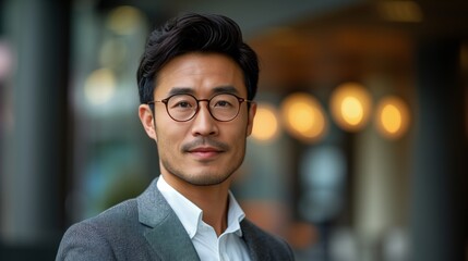 Obraz premium Young Asian businessman in formal wear portrait of confident businessman in office professional business attire, emphasizing confidence and success