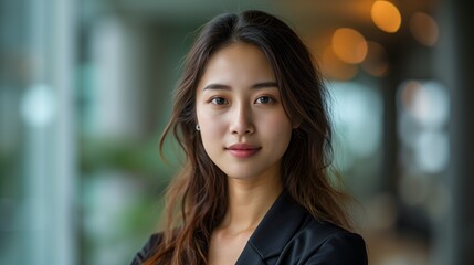 Obraz premium Young Asian businesswoman in formal wear portrait of confident business woman in office professional business attire, emphasizing confidence and success