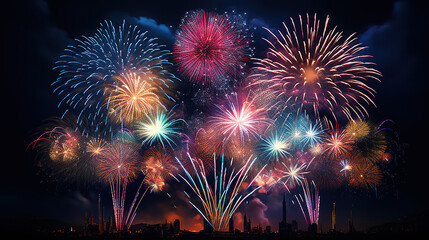 Golden 2024 new year lettering background with firework