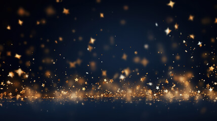 New year, Christmas background with gold stars and sparkling, Abstract background with Dark blue