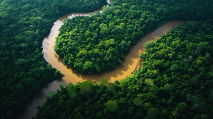  an aerial view of a river in the middle of a forest with a yellow river running through the middle of the forest, and a green area in the middle of the middle of the picture.