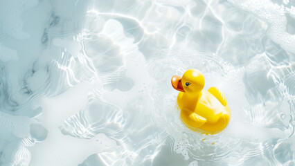 A Duck Toy Floating in Crystal Clear Water