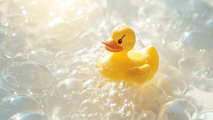 A Duck Toy Floating in Crystal Clear Water