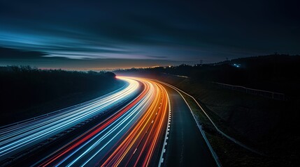 Fototapeta na wymiar Night long exposure photo of a highway. Generative AI