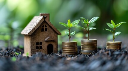 investement growth, isolated background, Illustration House investment growth, Real estate, Property value, Cost of living, House Price Rising Up To Up Real Estate Property Growth, generative ai