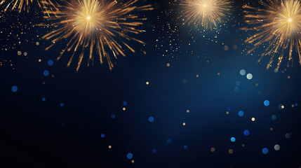 Naklejka premium Abstract background new year, Blue and gold fireworks and celebrating holiday, copy space