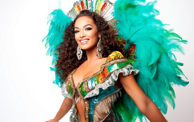 mulher feliz fantasiada para o carnaval brasileiro