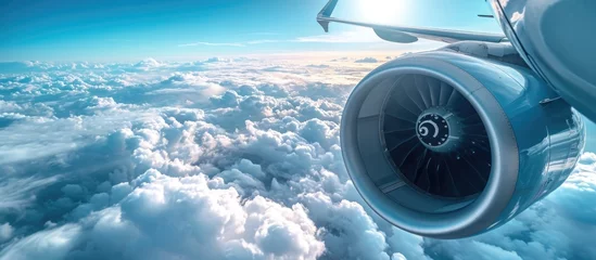Tableaux ronds sur aluminium brossé Avion aircraft engine in the sky