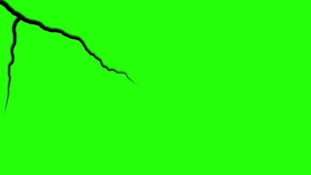 Cracked surface, cracking effect surface on green screen background. Deep black crack. Fault lines and surface fractures. Cracking wall, cement, floor.