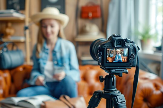 Girl recording a fashion blog