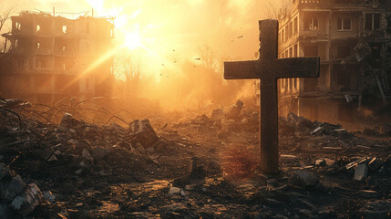 Cross Remains Dystopia, Hope - obrazy, fototapety, plakaty