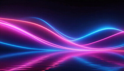 Fototapeta na wymiar 3d render, abstract panoramic background, neon light, laser show, impulse, equalizer chart, ultraviolet spectrum, pulse power lines, quantum energy impulse, pink blue violet glowing dynamic line