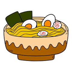 Japanese ramen Illustration hand drawn colored vector 