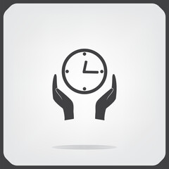 Clock in hands, vector illustration on a light background.