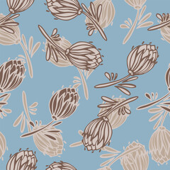 Leaves and flowers. Hand-drawn graphics. Seamless patterns for fabric and packaging design.