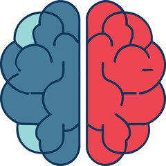 a brain with a colored side and the other black and white, icon