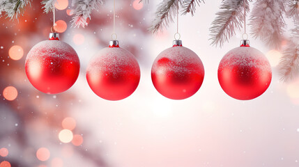 Fototapeta premium Red ball, symbol of christmas and new year, Bright red balls hanging on fir branches, winter natural