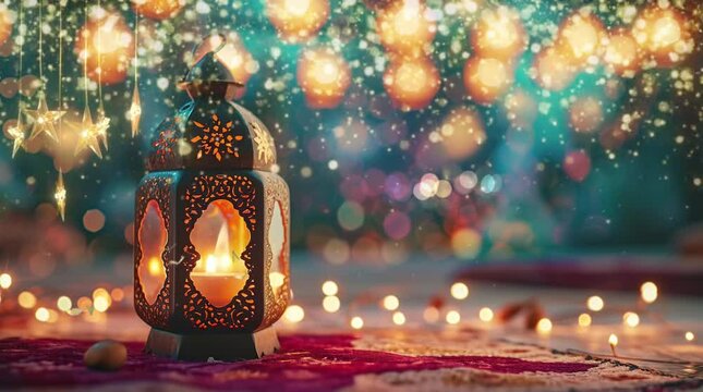 The Muslim feast of the holy month of Ramadan Kareem. Seamless looping 4k time-lapse virtual video animation background. Generated AI